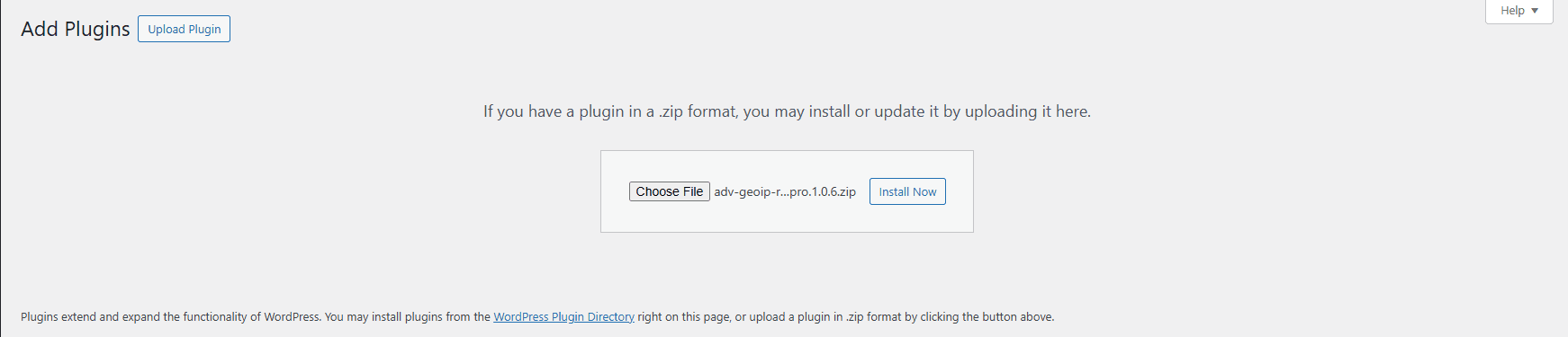 WordPress Plugin Upload and Activation screen