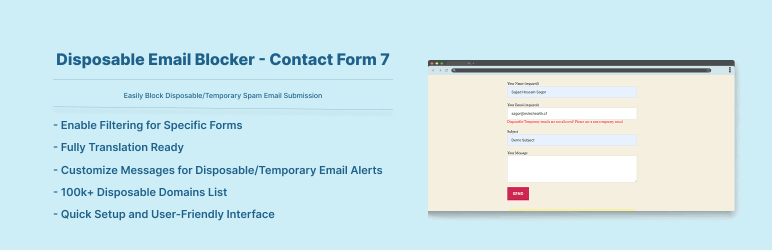 Disposable Email Blocker – Contact Form 7 banner
