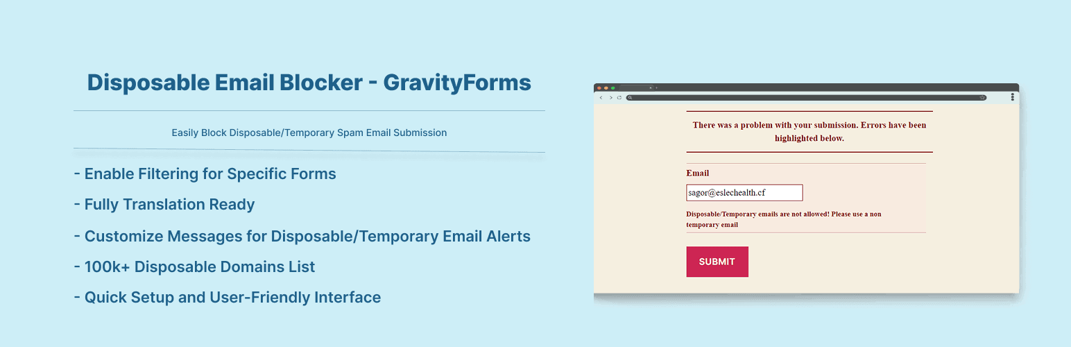 Disposable Email Blocker – GravityForms banner
