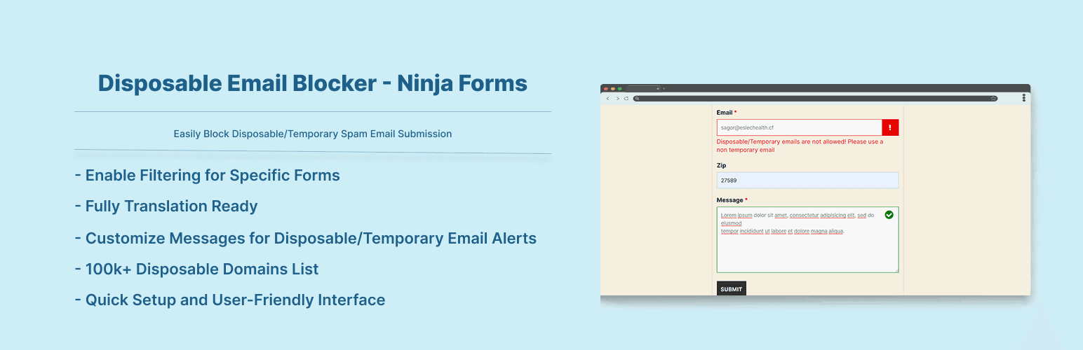 Disposable Email Blocker – Ninja Forms banner