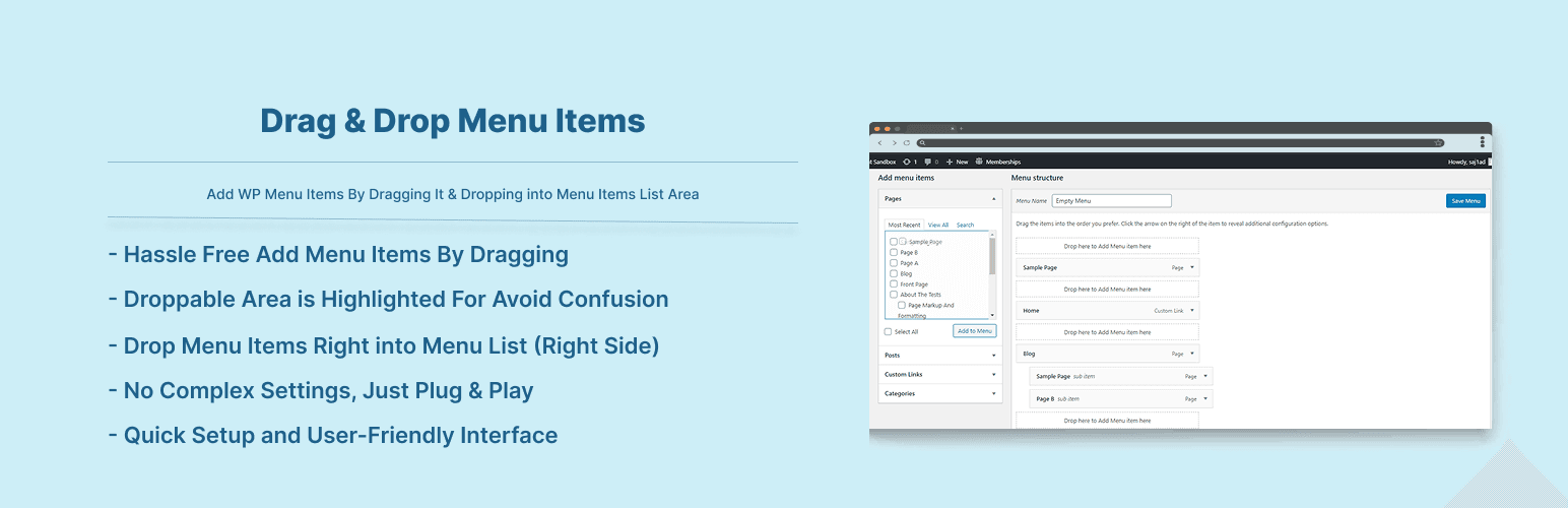 Drag &amp; Drop Menu Items banner